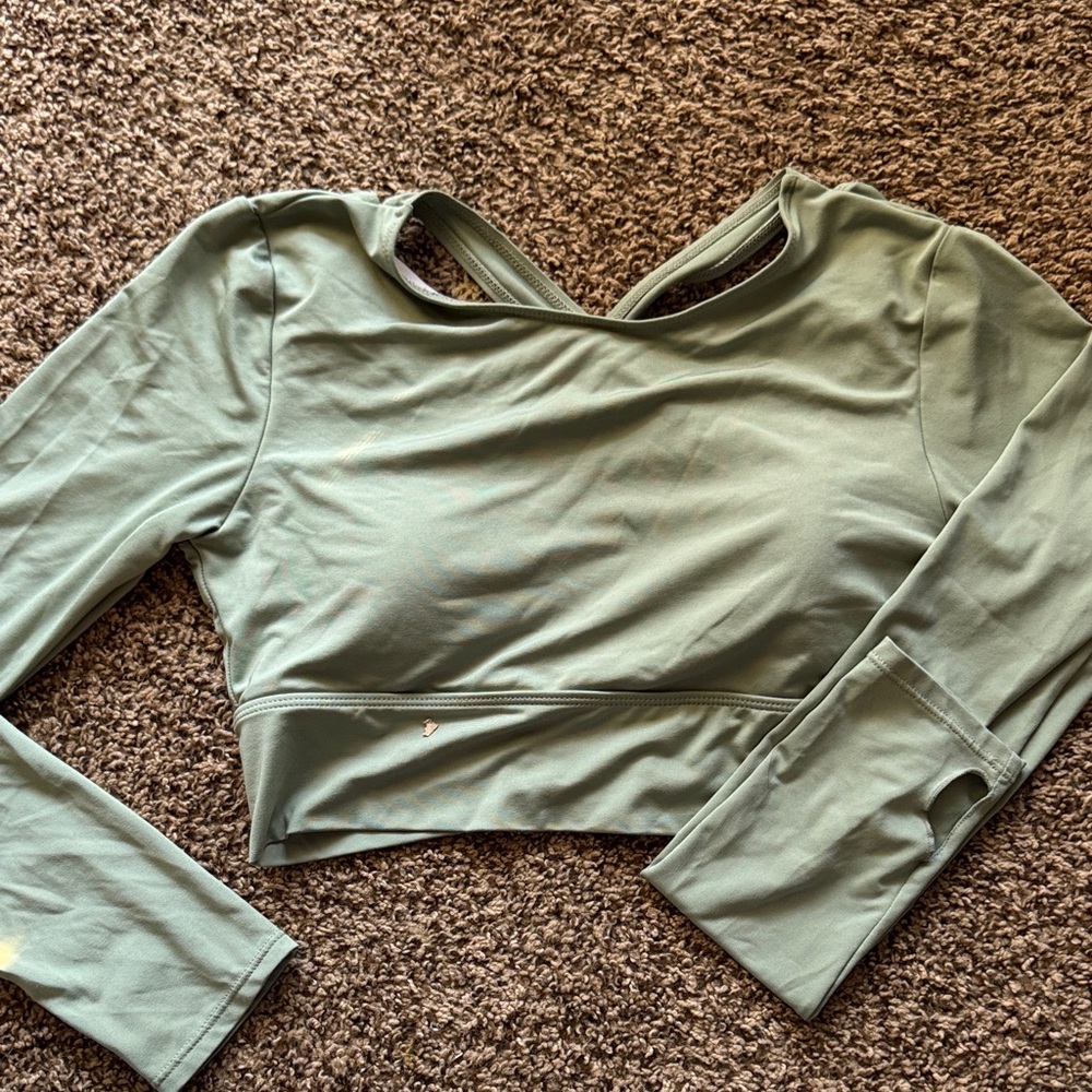Women's Green Long Sleeve Crop Top